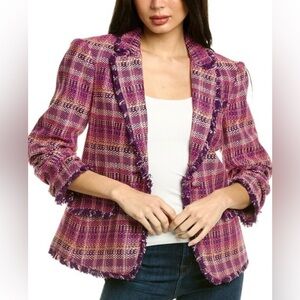 Cinq à Sept Pink and Purple Plaid Blazer